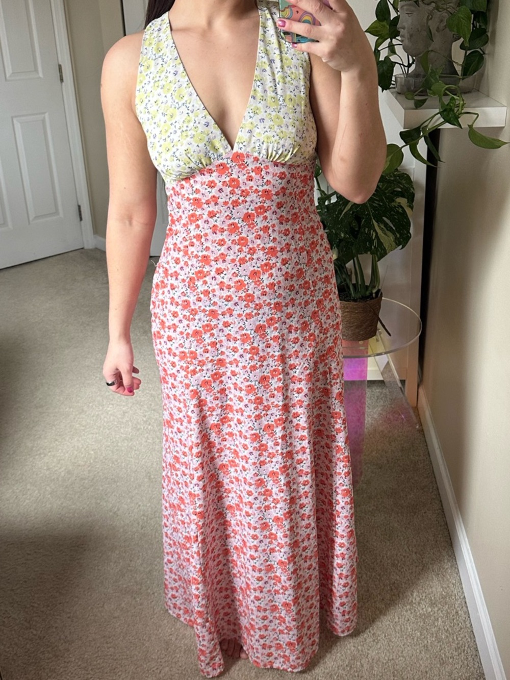 Floral Halter Maxi Dress - Coral & Lemon
